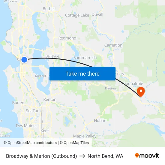 Broadway & Marion (Outbound) to North Bend, WA map