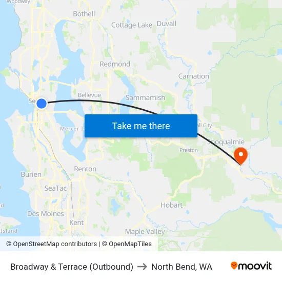 Broadway & Terrace  (Outbound) to North Bend, WA map