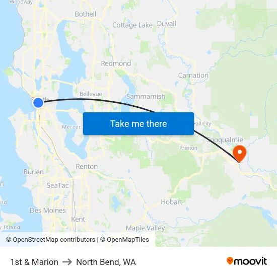 1st & Marion to North Bend, WA map
