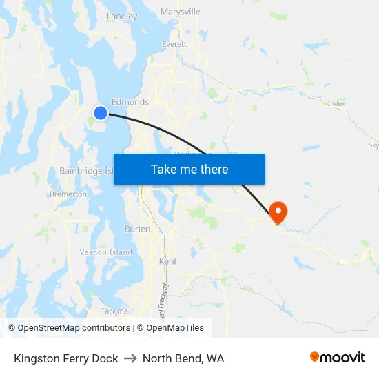 Kingston Ferry Dock to North Bend, WA map
