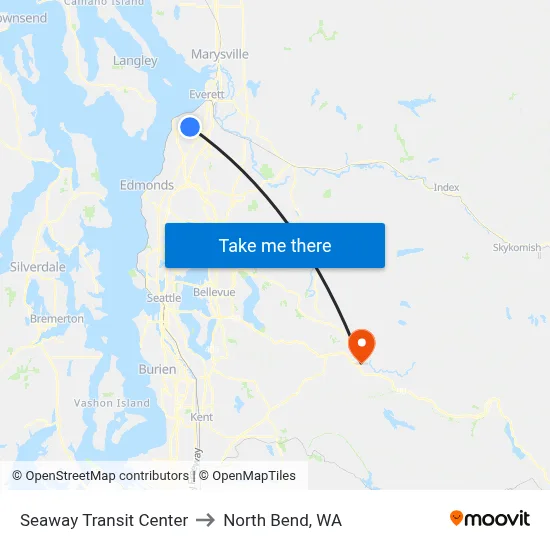 Seaway Transit Center to North Bend, WA map