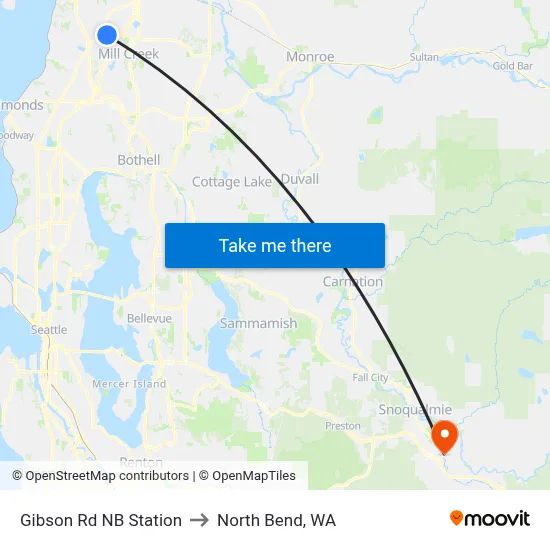 Gibson Rd NB Station to North Bend, WA map