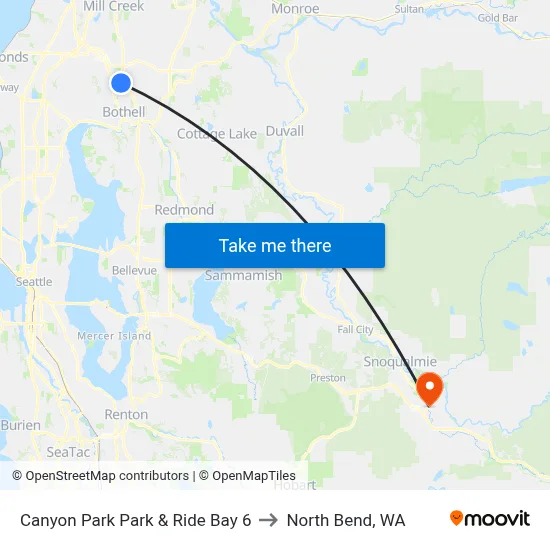 Canyon Park Park & Ride Bay 6 to North Bend, WA map