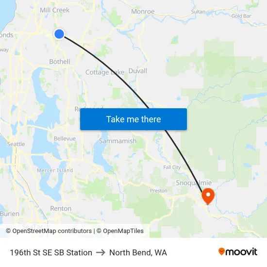 196th St SE SB Station to North Bend, WA map
