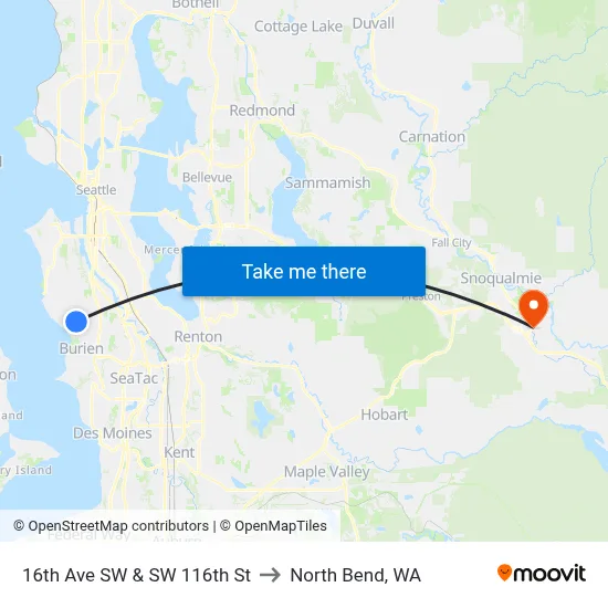 16th Ave SW & SW 116th St to North Bend, WA map