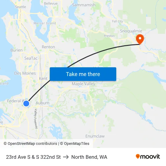 23rd Ave S & S 322nd St to North Bend, WA map