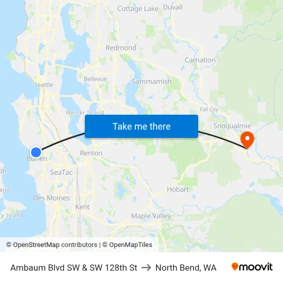 Ambaum Blvd SW & SW 128th St to North Bend, WA map