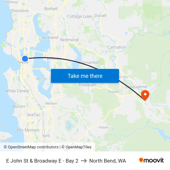E John St & Broadway E - Bay 2 to North Bend, WA map