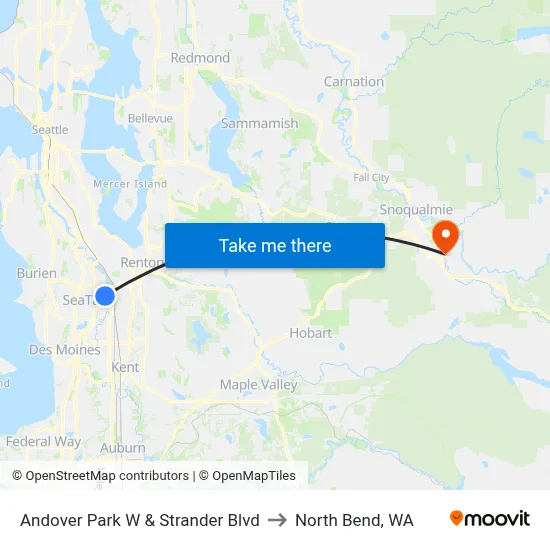 Andover Park W & Strander Blvd to North Bend, WA map