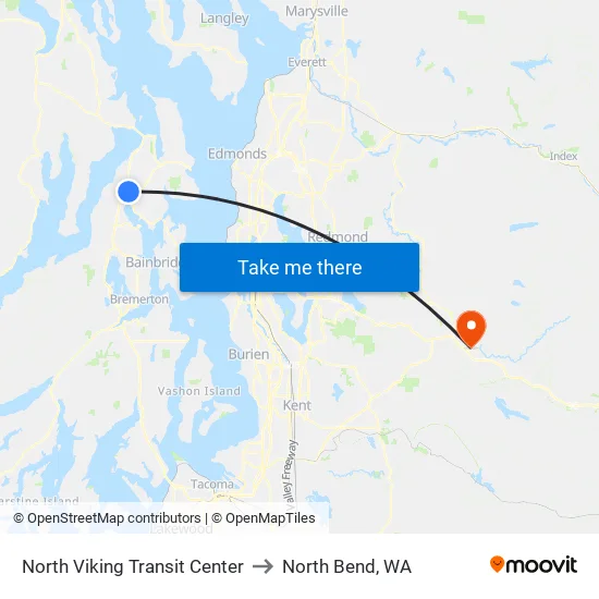 North Viking Transit Center to North Bend, WA map