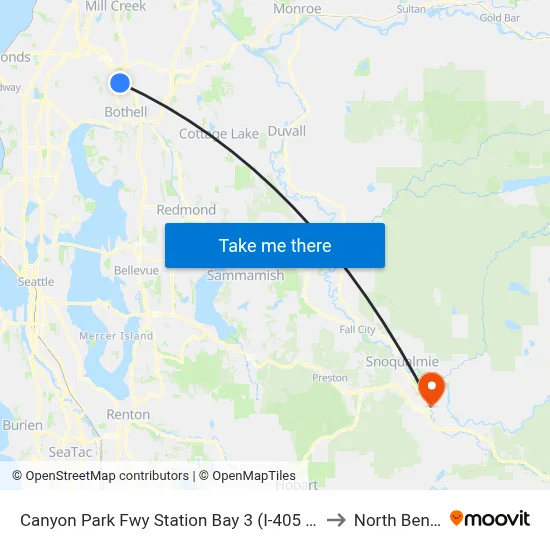 Canyon Park Fwy Station Bay 3 (I-405 Ramp & Sr 527) to North Bend, WA map