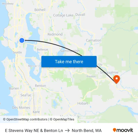 E Stevens Way NE & Benton Ln to North Bend, WA map