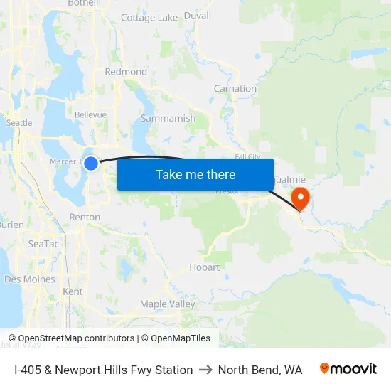 I-405 & Newport Hills Fwy Station to North Bend, WA map