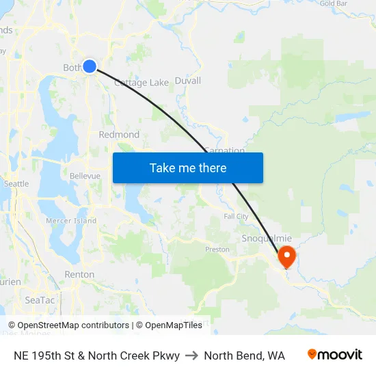 NE 195th St & North Creek Pkwy to North Bend, WA map