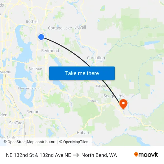 NE 132nd St & 132nd Ave NE to North Bend, WA map