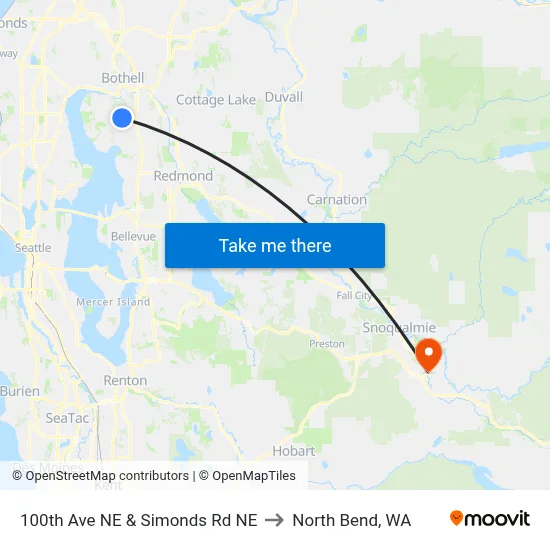100th Ave NE & Simonds Rd NE to North Bend, WA map