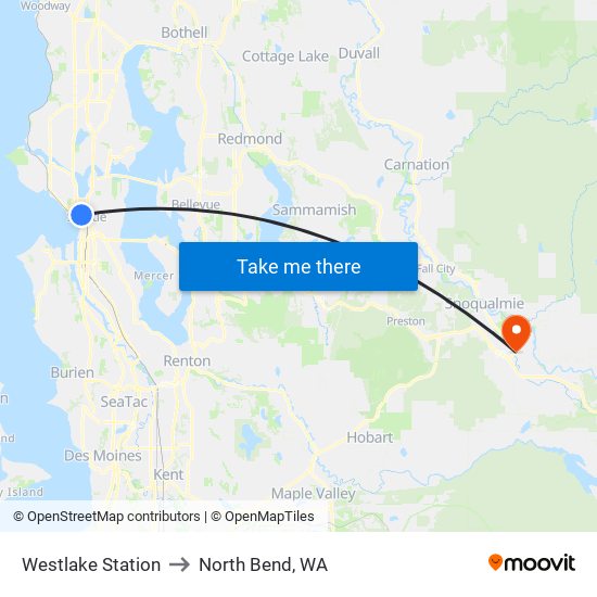 Westlake Station to North Bend, WA map