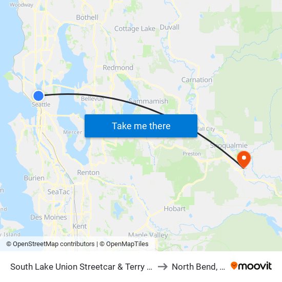 South Lake Union Streetcar & Terry Ave N to North Bend, WA map