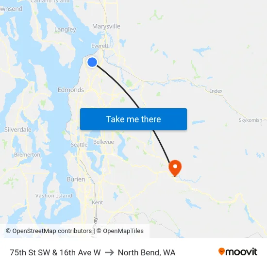75th St SW & 16th Ave W to North Bend, WA map
