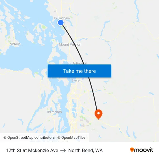 12th St at Mckenzie Ave to North Bend, WA map