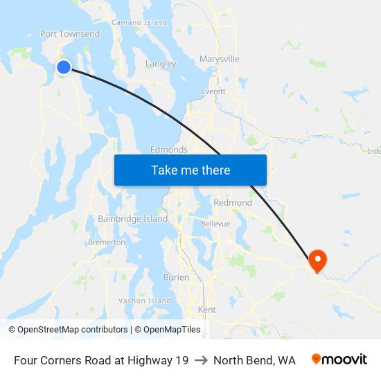 Four Corners Road at Highway 19 to North Bend, WA map