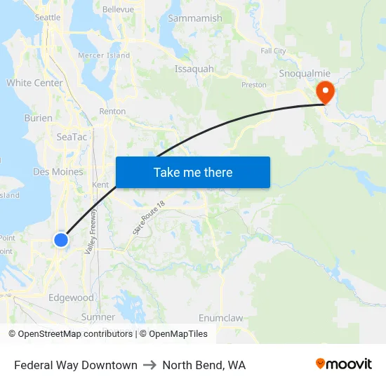 Federal Way Downtown to North Bend, WA map