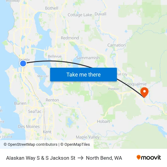 Alaskan Way S & S Jackson St to North Bend, WA map