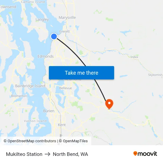 Mukilteo Station to North Bend, WA map