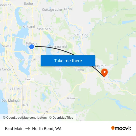East Main to North Bend, WA map