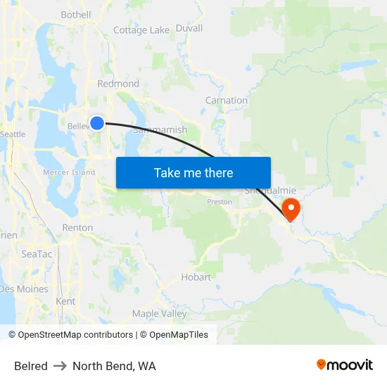 Belred to North Bend, WA map