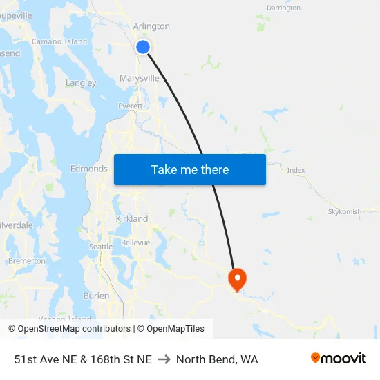 51st Ave NE & 168th St NE to North Bend, WA map