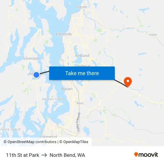 11th St at Park to North Bend, WA map
