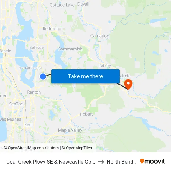 Coal Creek Pkwy SE & Newcastle Golf Club Rd to North Bend, WA map