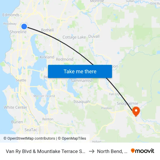 Van Ry Blvd & Terrace Station to North Bend, WA map