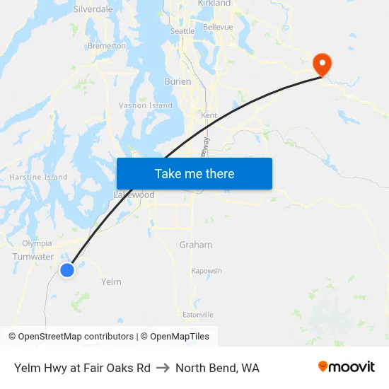 Yelm Hwy at Fair Oaks Rd to North Bend, WA map