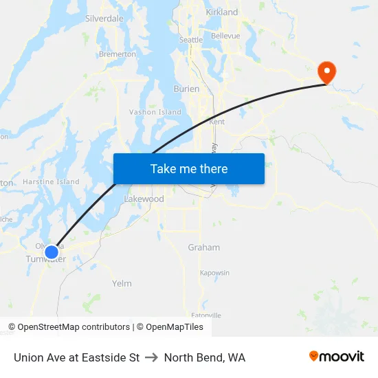 Union Ave at Eastside St to North Bend, WA map