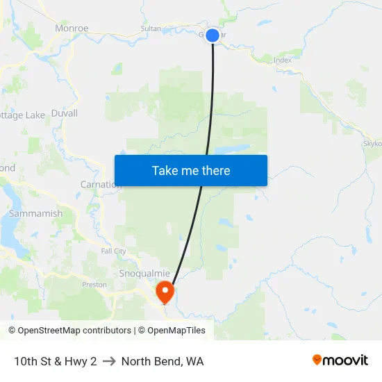 10th St & Hwy 2 to North Bend, WA map
