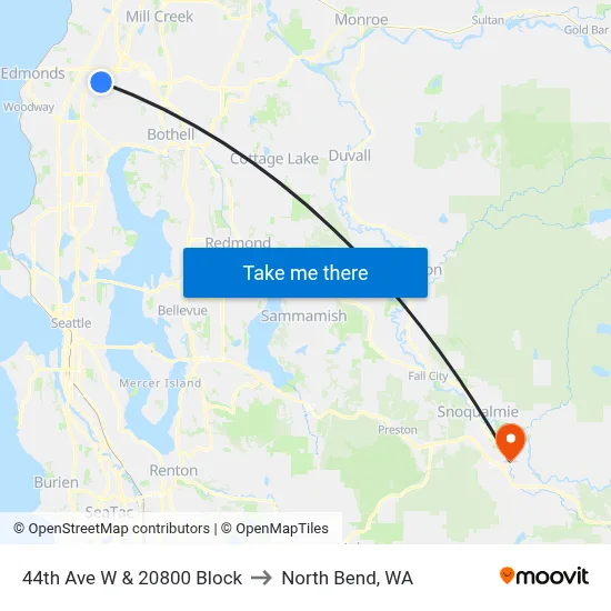 44th Ave W & 20800 Block to North Bend, WA map