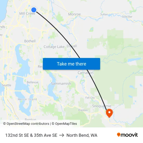 132nd St SE & 35th Ave SE to North Bend, WA map