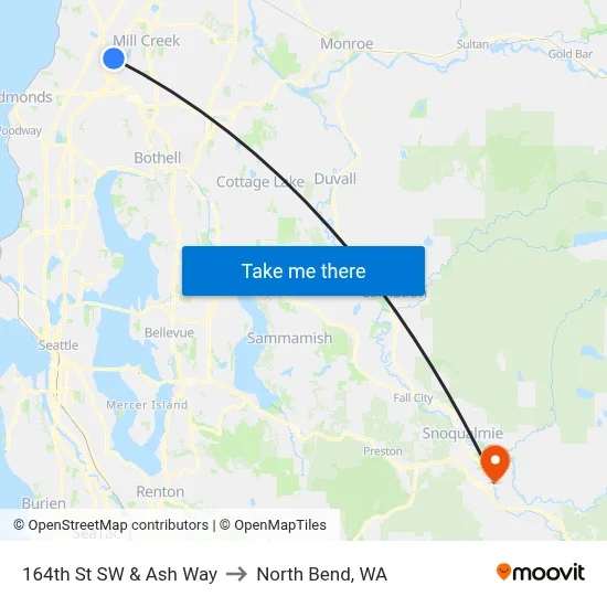 164th St SW & Ash Way to North Bend, WA map