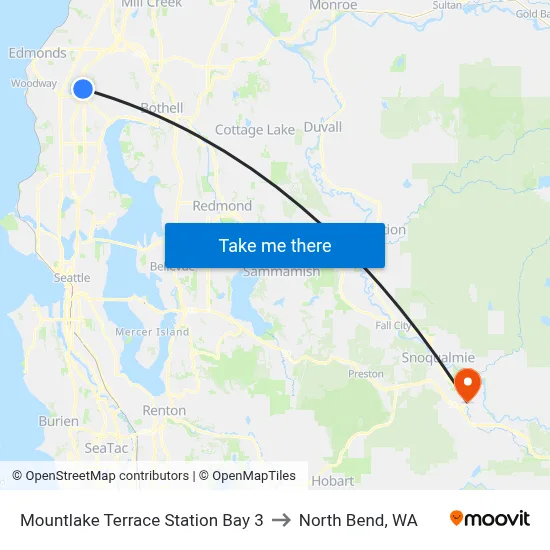 Mountlake Terrace Station Bay 3 to North Bend, WA map
