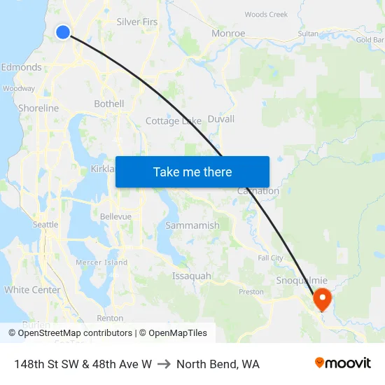 148th St SW & 48th Ave W to North Bend, WA map