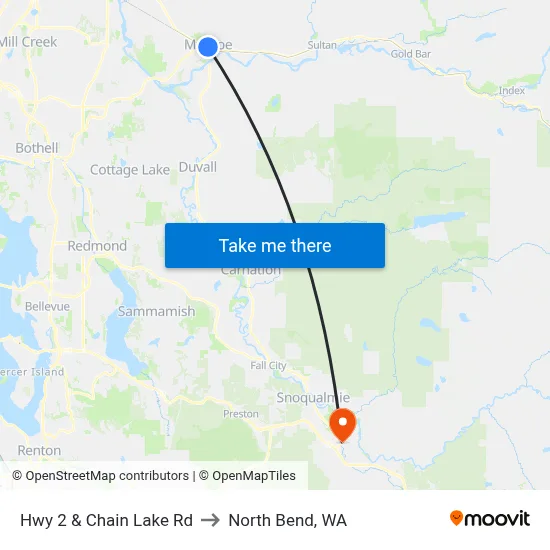 Hwy 2 & Chain Lake Rd to North Bend, WA map