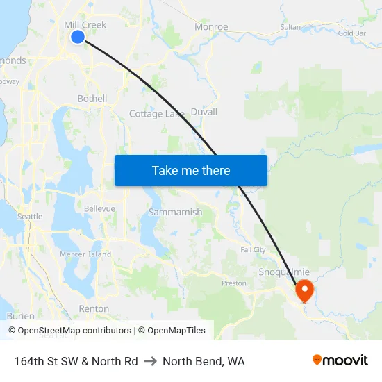 164th St SW & North Rd to North Bend, WA map