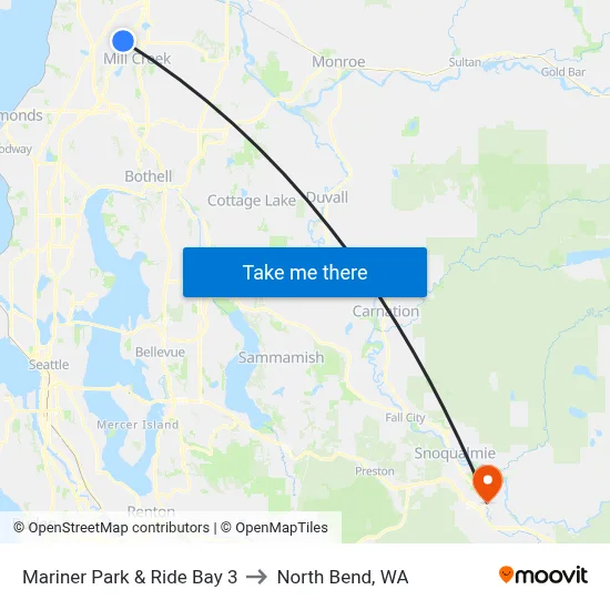 Mariner Park & Ride Bay 3 to North Bend, WA map