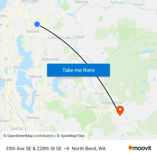 35th Ave SE & 228th St SE to North Bend, WA map