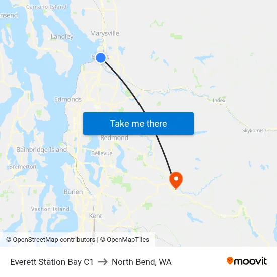 Everett Station Bay C1 to North Bend, WA map