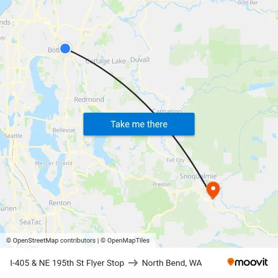 I-405 & NE 195th St Flyer Stop to North Bend, WA map