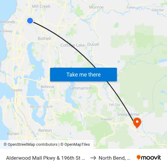 Alderwood Mall Pkwy & 196th St SW to North Bend, WA map