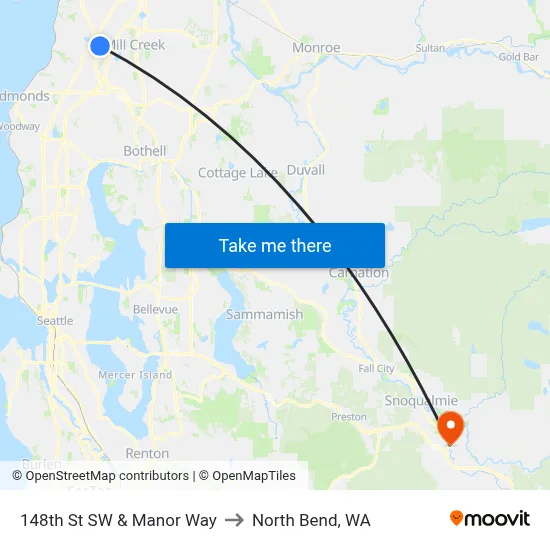148th St SW & Manor Way to North Bend, WA map